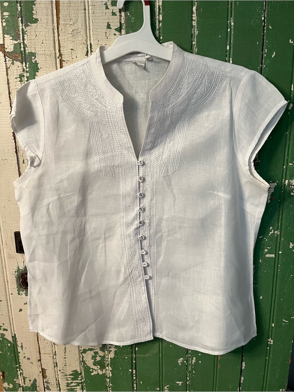 Linen Susan Bristol White Embroidered Cap Sleeve Top  Size XL